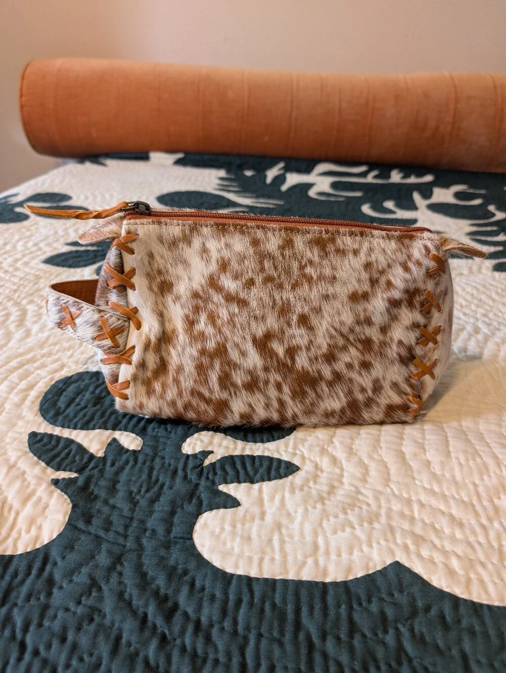 Cowhide Crescent Crossbody Bag in Brown and White 3 Pcs Set Bundle - Picture 12 of 13